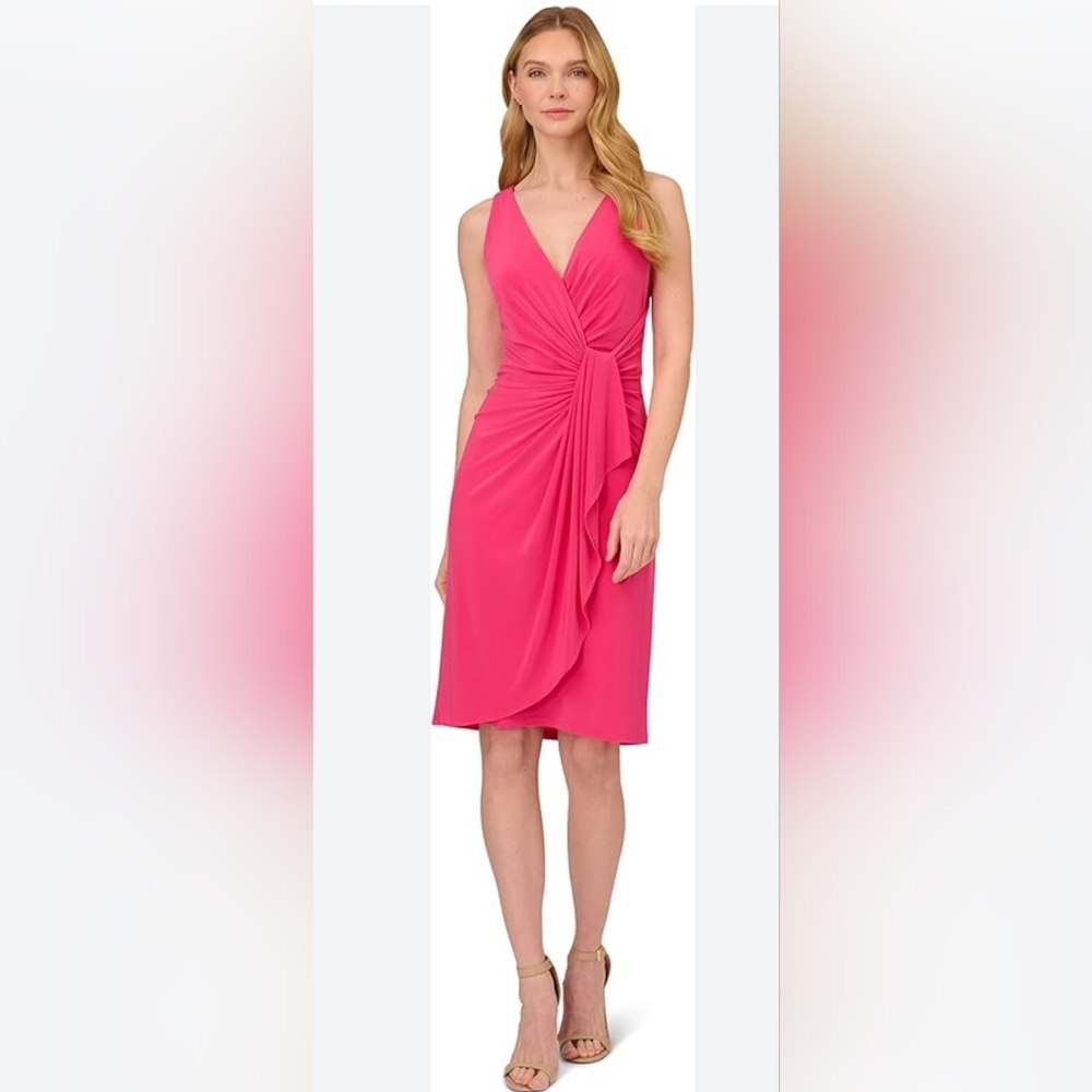 Adrianna Papell Women's Pink Short Jersey Draped Dress Size 8 NWT